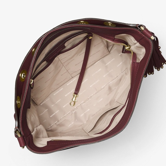 Michael Kors Brooklyn Large Leather Hobo Shoulder Bag Color: Burgundy - Picture 4 of 13